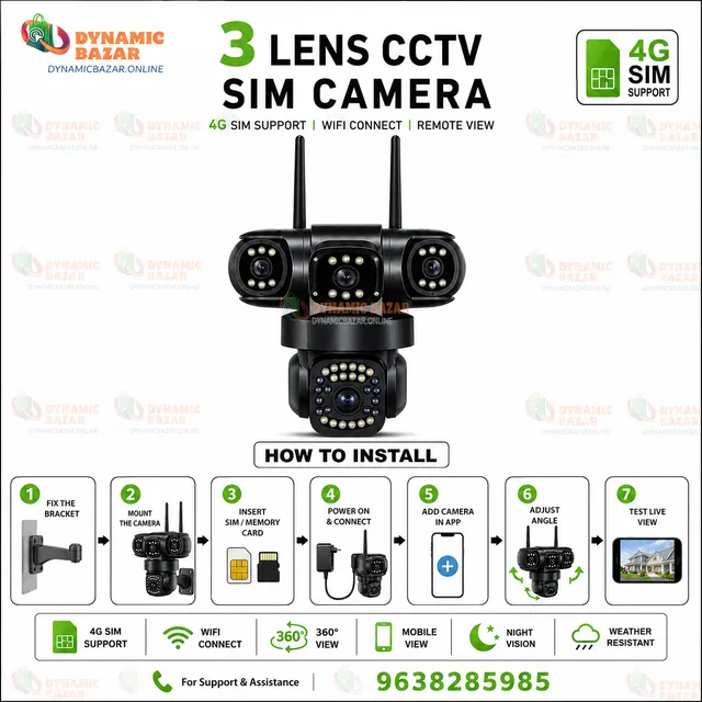 3-Lens CCTV SIM Camera