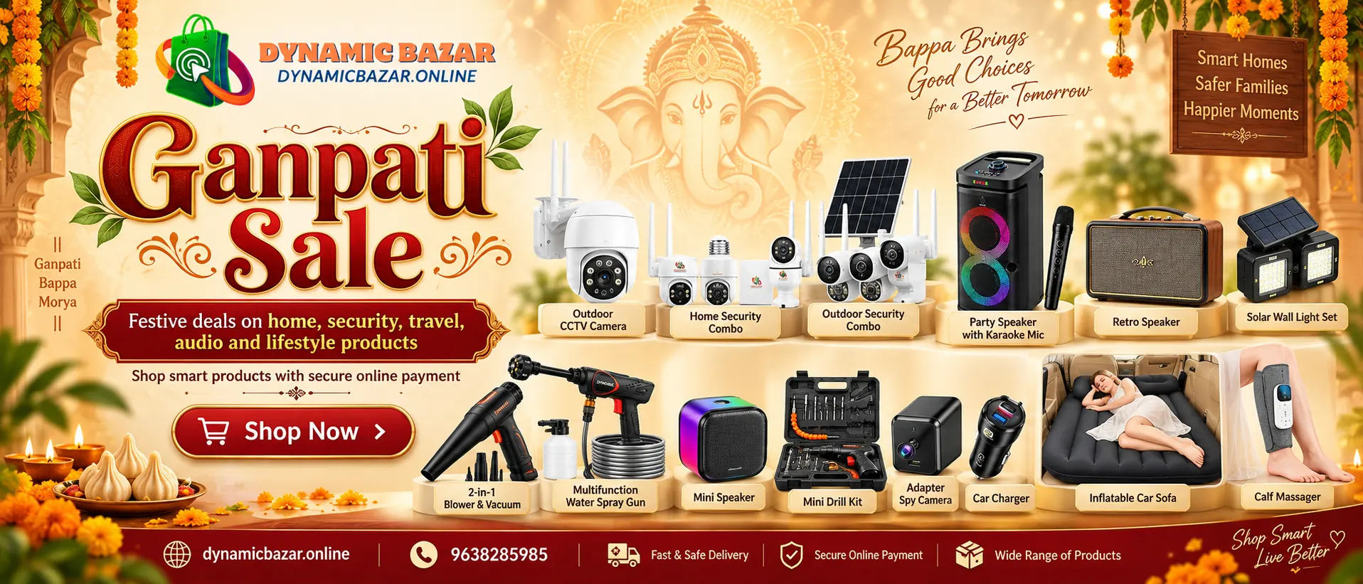 Dynamic Bazar Ganpati Sale on home, security, travel, audio and lifestyle products